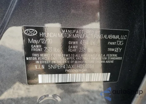 2020 Hyundai Sonata Sel z USA, uszkodzony, nr VIN 5NPEF4JAXLH053038